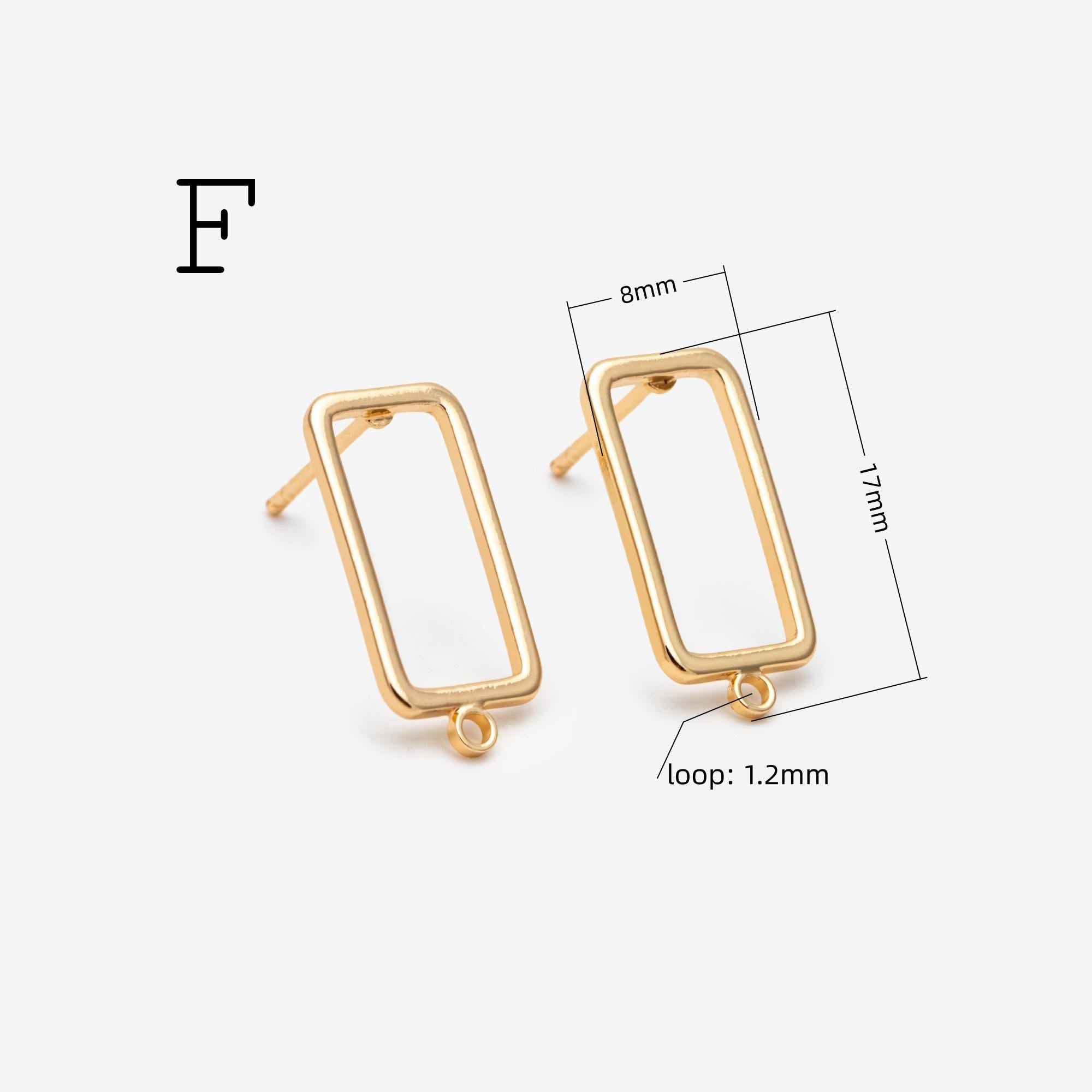 10pcs Rectangle Ear Posts with Loop, 18K Gold Plated Brass Stud Earrings Findings, Geometric Earring Components (GB-2018)
