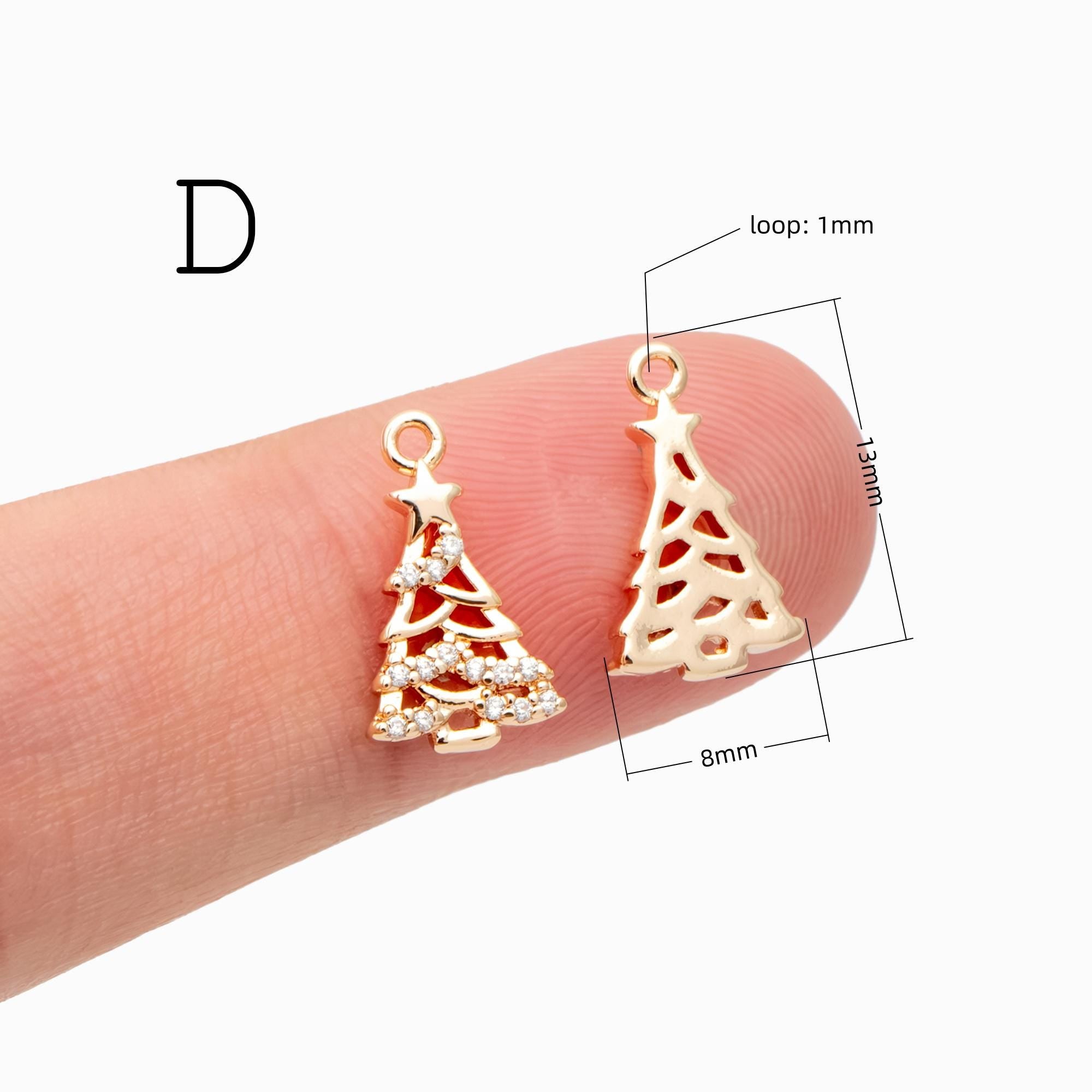 4pcs CZ Pave Christmas Charms: 18K Gold Plated Brass, DIY Jewelry Making, (GB-713)