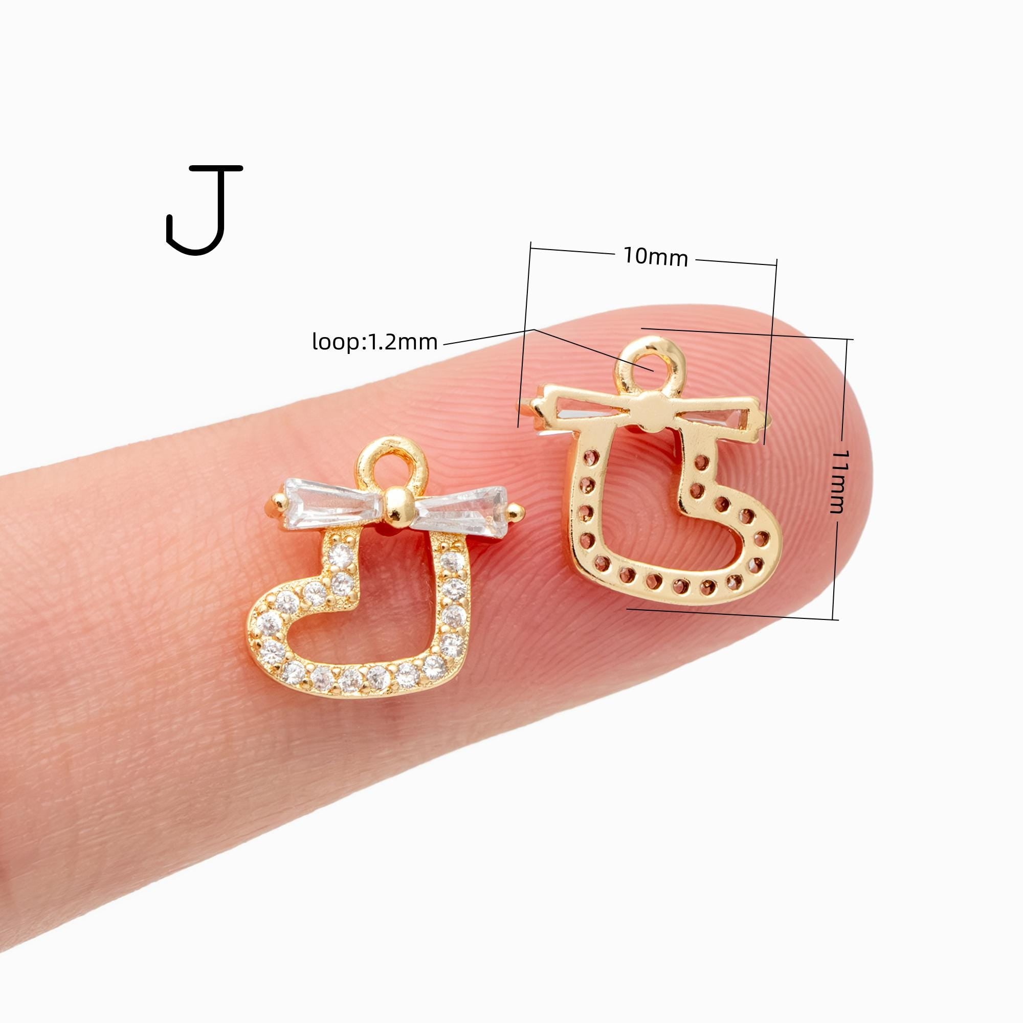 4pcs CZ Pave Christmas Charms: 18K Gold Plated Brass, DIY Jewelry Making, (GB-713)