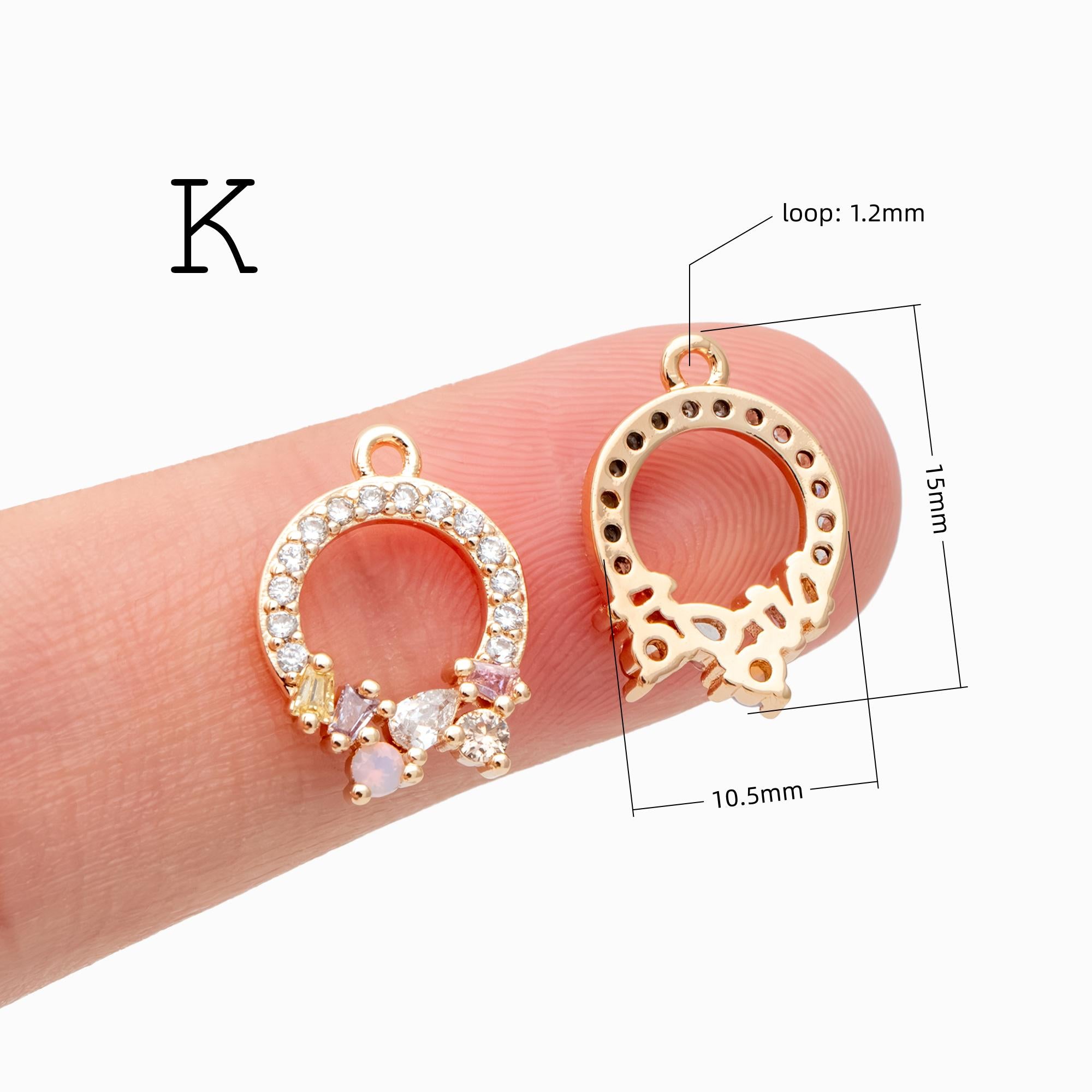 4pcs CZ Pave Christmas Charms: 18K Gold Plated Brass, DIY Jewelry Making, (GB-713)