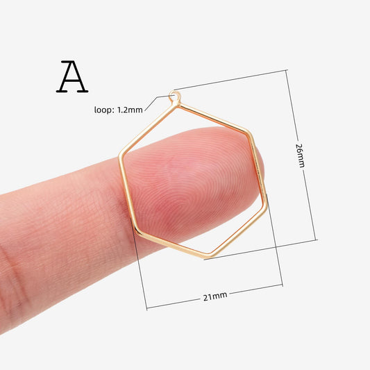 10pcs Gold/ Silver Tone Geometric Charms, 18K Gold/ Rhodium plated Brass Link Pendants, Teardrop Square Rhombus Triangle Heart (GB-368)