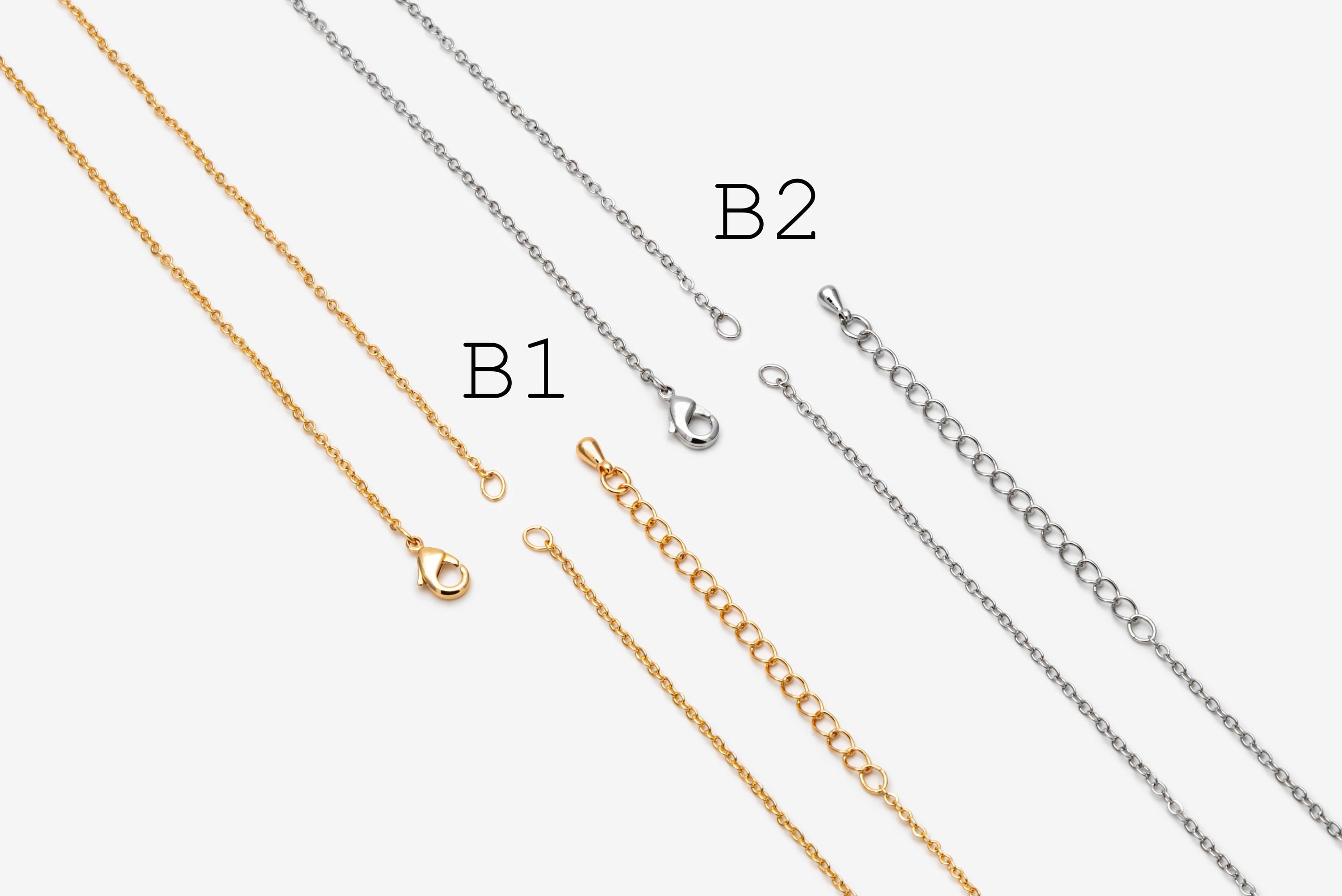 Half Finished Necklace, Gold/ Silver Unfinished Chain for Double Loop Pendants, 16-18 Inch Adjustable (#LK-630)