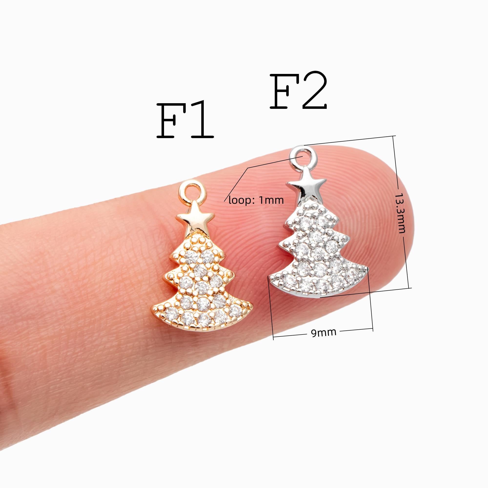4pcs CZ Pave Christmas Charms: 18K Gold Plated Brass, DIY Jewelry Making, (GB-713)