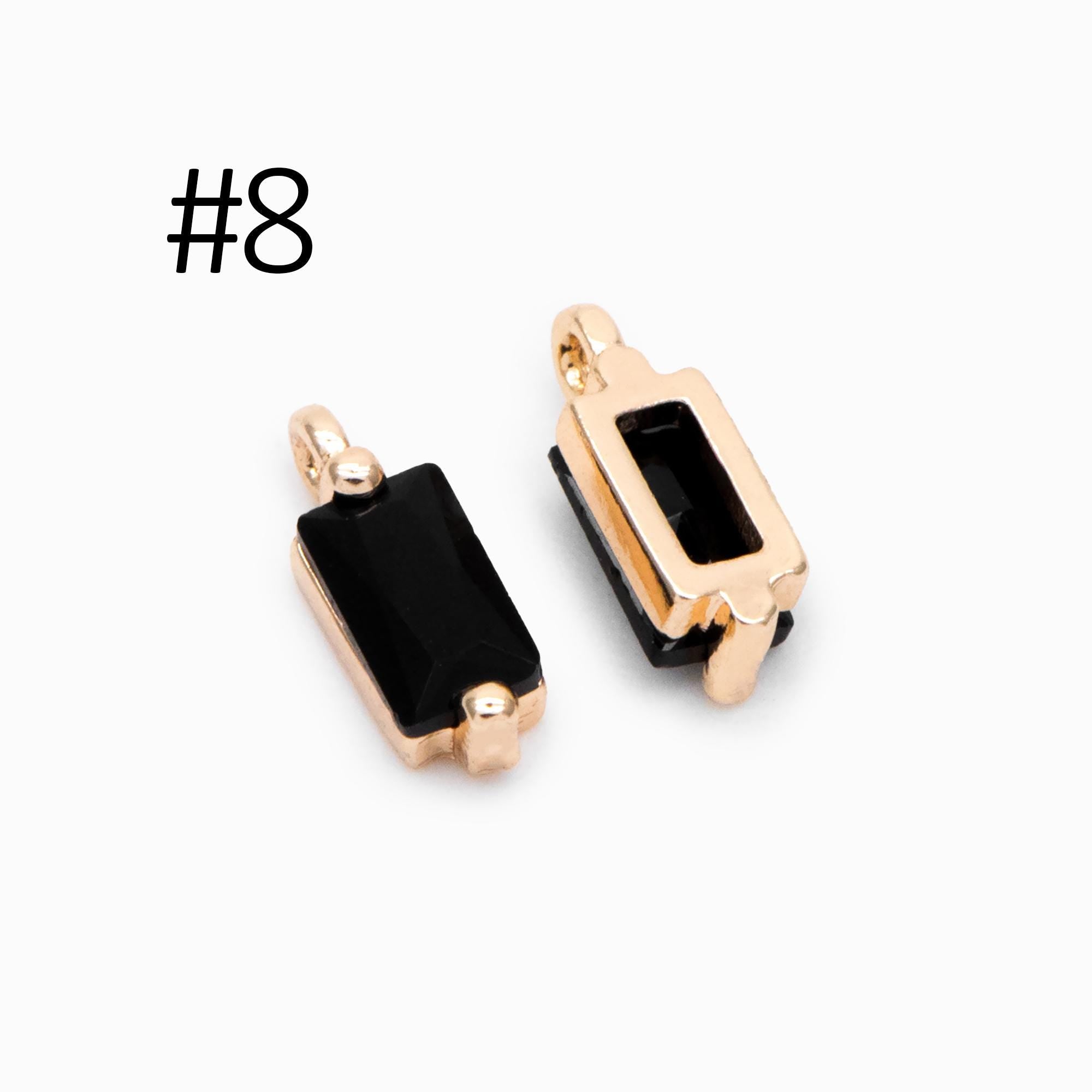 10pcs Glass Pave Gold Rectangle Charm, Earring Findings, Jewelry Making, Jewelry Supplies (GB-3126)