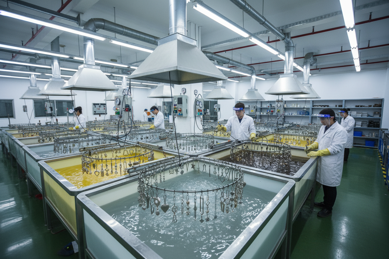 电镀厂正在电镀饰品吊坠