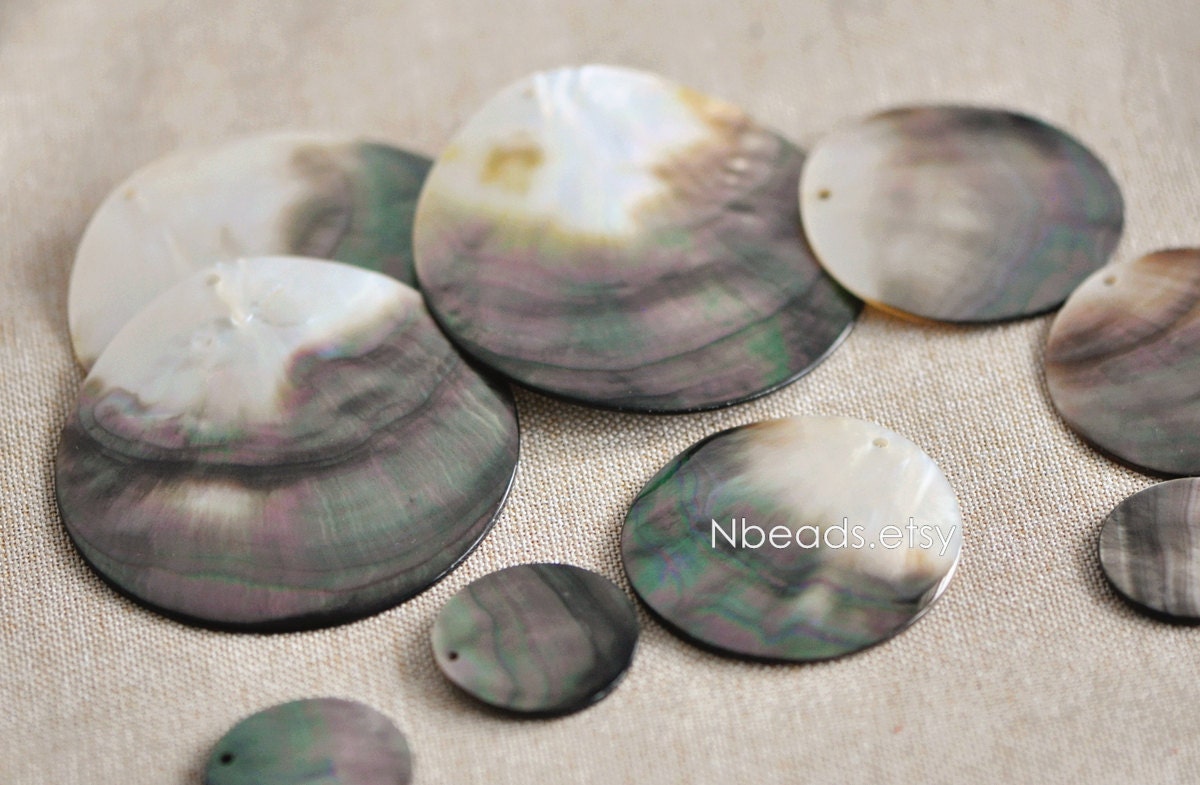 6pcs Black Mother of Pearl Shell Round Pendants 20/ 30/ 40/ 50/ 60mm Large (V1230)