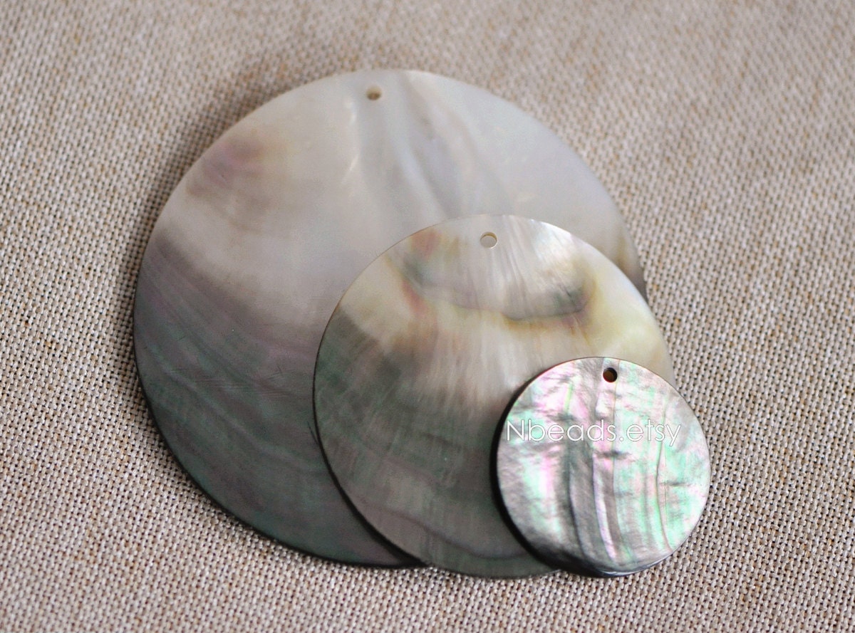 6pcs Black Mother of Pearl Shell Round Pendants 20/ 30/ 40/ 50/ 60mm Large (V1230)