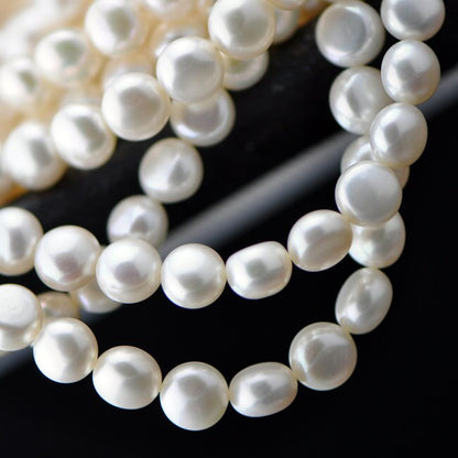 Freshwater Button Pearl 8mm /10mm, White Fresh Water Round Coin Pearl Beads -(PL03)/ Full strand