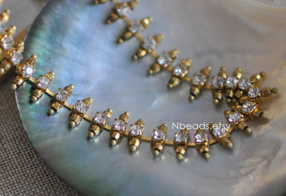 Brass Rhinestone Bead Chain 11mm, Unplated Brass Designer Crystal Chain (#LK-028)/ 1 meter