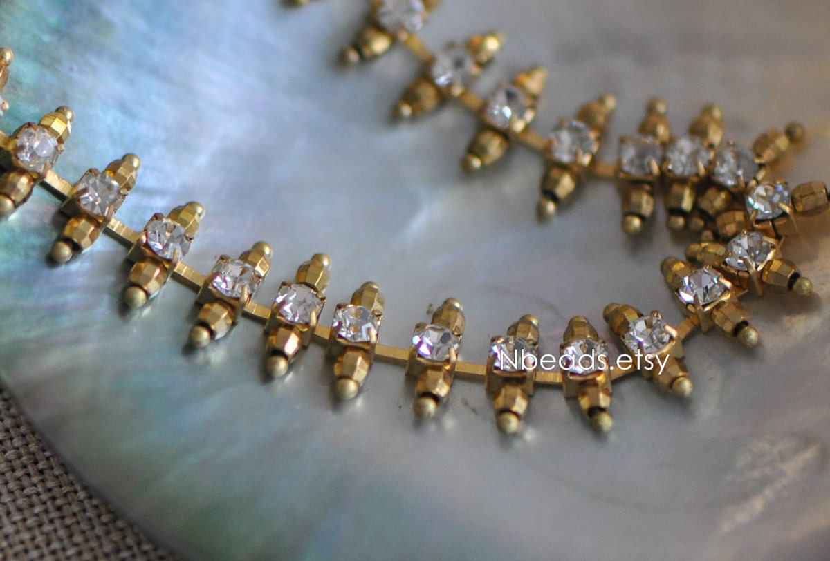 Brass Rhinestone Bead Chain 11mm, Unplated Brass Designer Crystal Chain (#LK-028)/ 1 meter