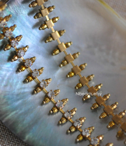 Brass Rhinestone Bead Chain 11mm, Unplated Brass Designer Crystal Chain (#LK-028)/ 1 meter