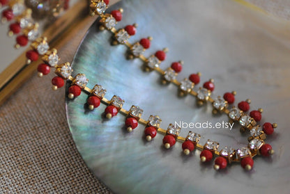 Red Crystal Glass Bead Chain 9mm, Rhinestone Unplated Brass Designer Chain (#LK-029)/ 1 Meter=3.3ft