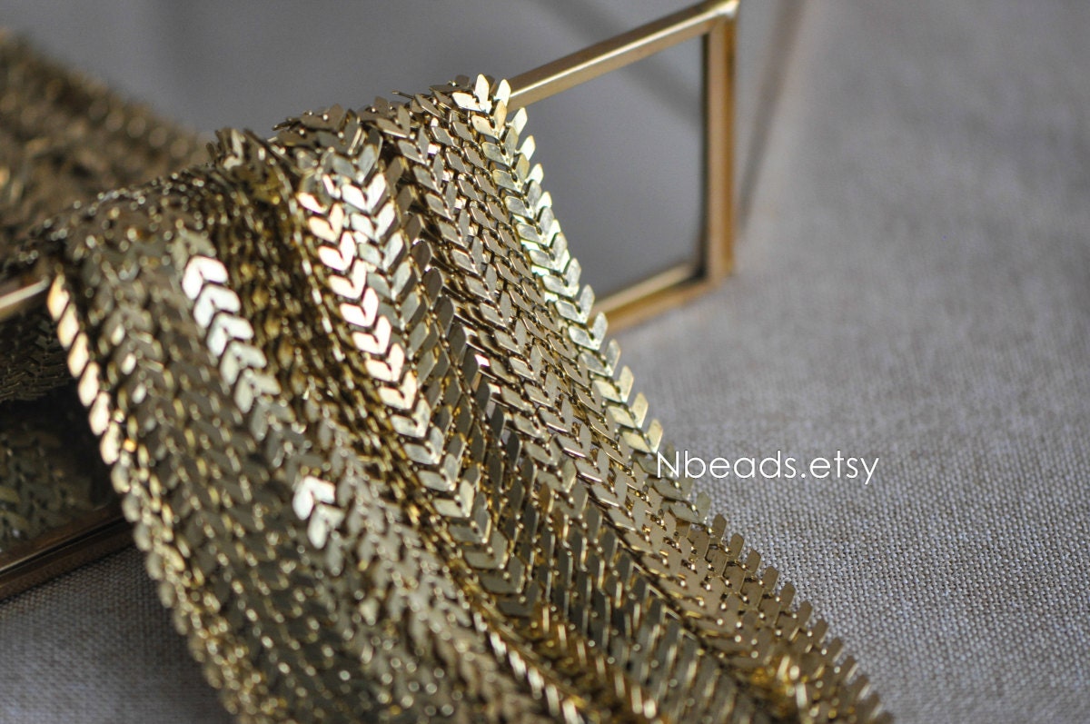 Unplated Raw Brass Designer Arrow Chain 6.5mm, Flat Chevron Chain, Herring bone Fish bone Chain (#LK-034)/ 1 Meter=3.3ft