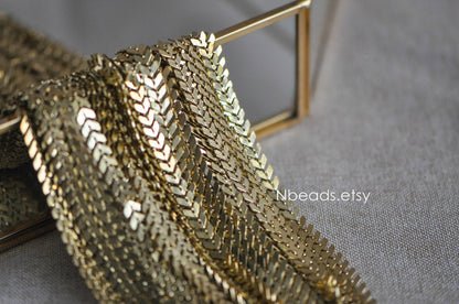 Unplated Raw Brass Designer Arrow Chain 6.5mm, Flat Chevron Chain, Herring bone Fish bone Chain (#LK-034)/ 1 Meter=3.3ft