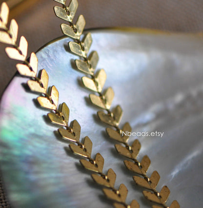 Unplated Raw Brass Designer Arrow Chain 6.5mm, Flat Chevron Chain, Herring bone Fish bone Chain (#LK-034)/ 1 Meter=3.3ft