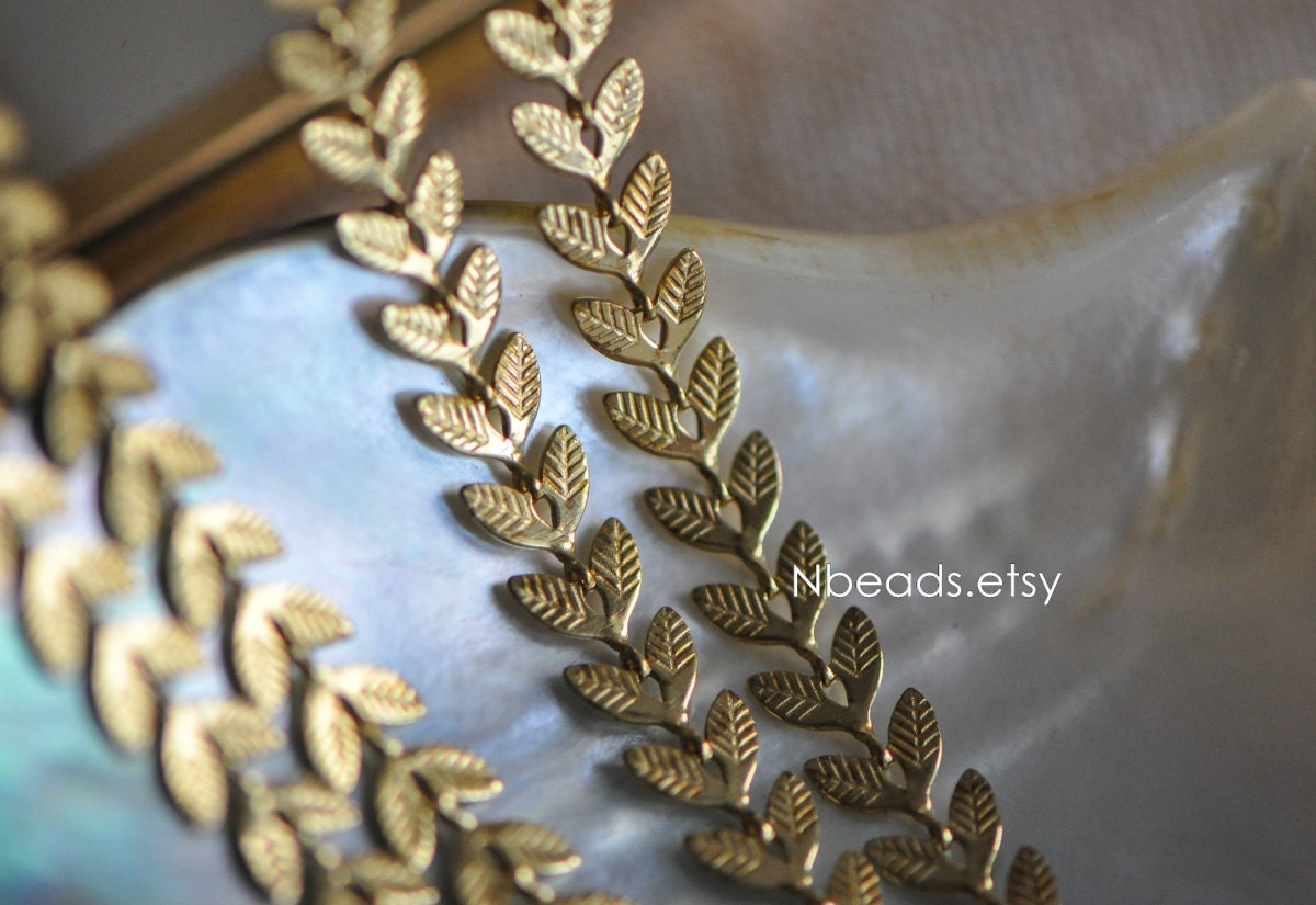 Unplated Raw Brass Designer Chain 6.5mm, Two Sided Leaf Chevron Chains (#LK-035)/ 1 Meter=3.3ft