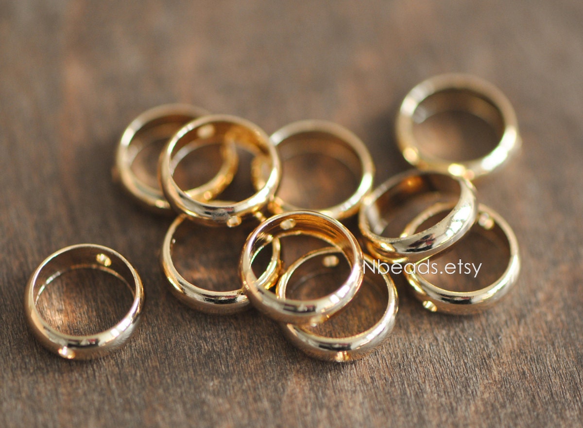 10pcs Gold/ Silver Round Bead Frame Charms, Gold/ Rhodium plated Brass Ring Connectors, 8/ 9/ 10/ 11/ 12mm Outer Size (GB-021)