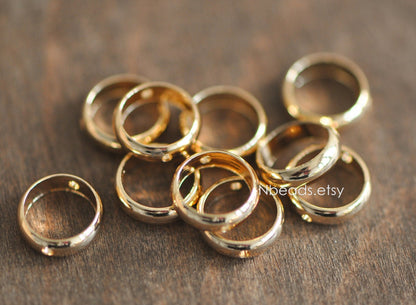 10pcs Gold/ Silver Round Bead Frame Charms, Gold/ Rhodium plated Brass Ring Connectors, 8/ 9/ 10/ 11/ 12mm Outer Size (GB-021)