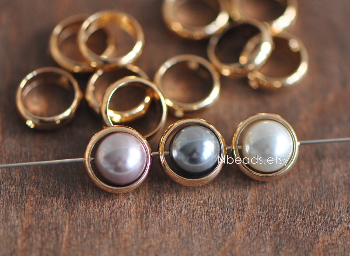 10pcs Gold/ Silver Round Bead Frame Charms, Gold/ Rhodium plated Brass Ring Connectors, 8/ 9/ 10/ 11/ 12mm Outer Size (GB-021)
