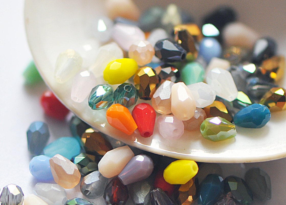200 beads- Crystal Glass Faceted Teardrop beads 3x5mm Multi Color -(MX29)