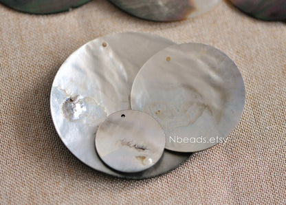 6pcs Black Mother of Pearl Shell Round Pendants 20/ 30/ 40/ 50/ 60mm Large (V1230)