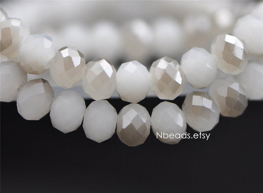 65 beads- Crystal Glass Faceted Rondelle beads 6x8mm, White Grey Sparkle (#BZ08-118)