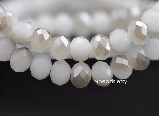 65 beads- Crystal Glass Faceted Rondelle beads 6x8mm, White Grey Sparkle (#BZ08-118)
