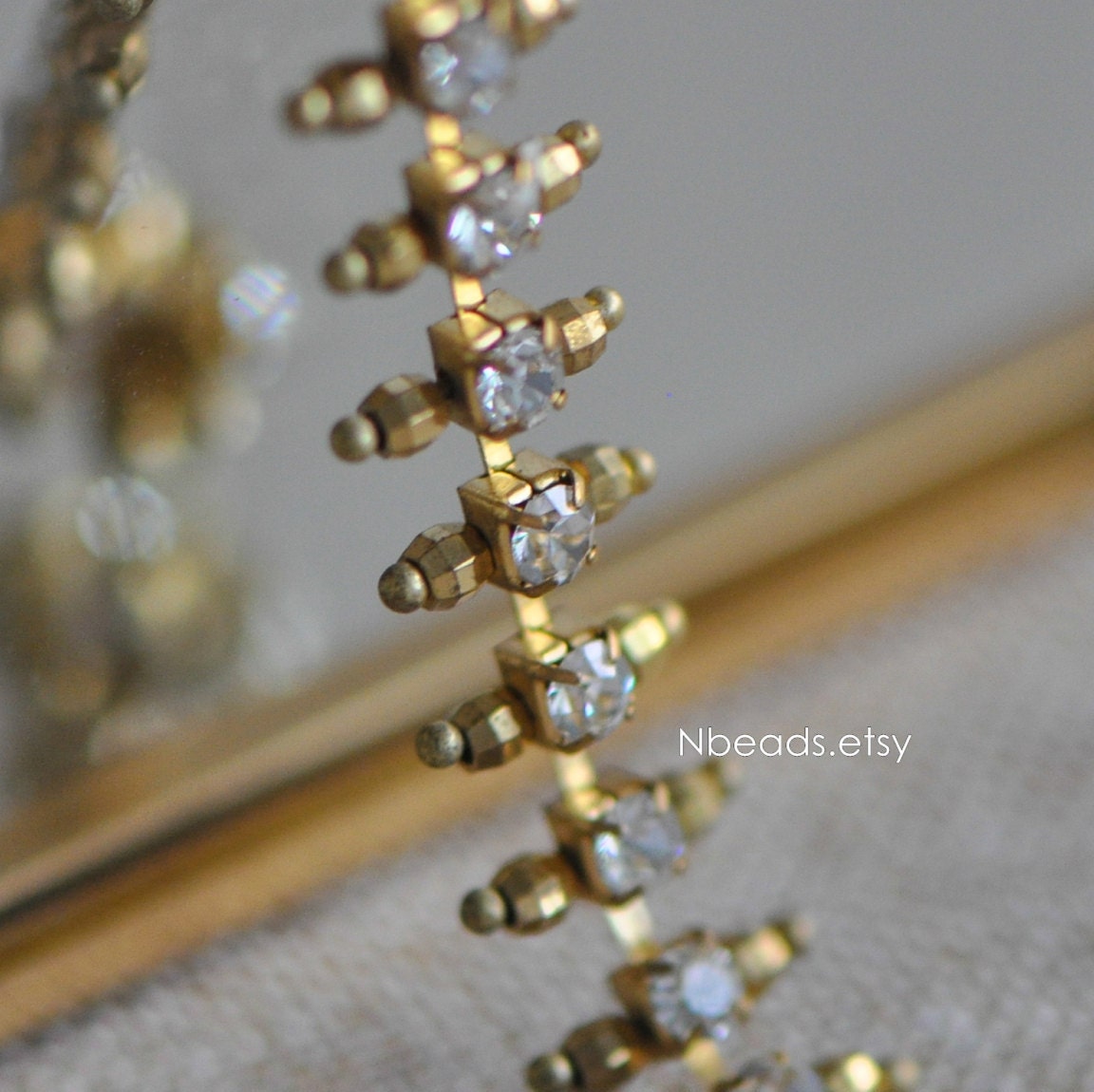 Brass Rhinestone Bead Chain 11mm, Unplated Brass Designer Crystal Chain (#LK-028)/ 1 meter