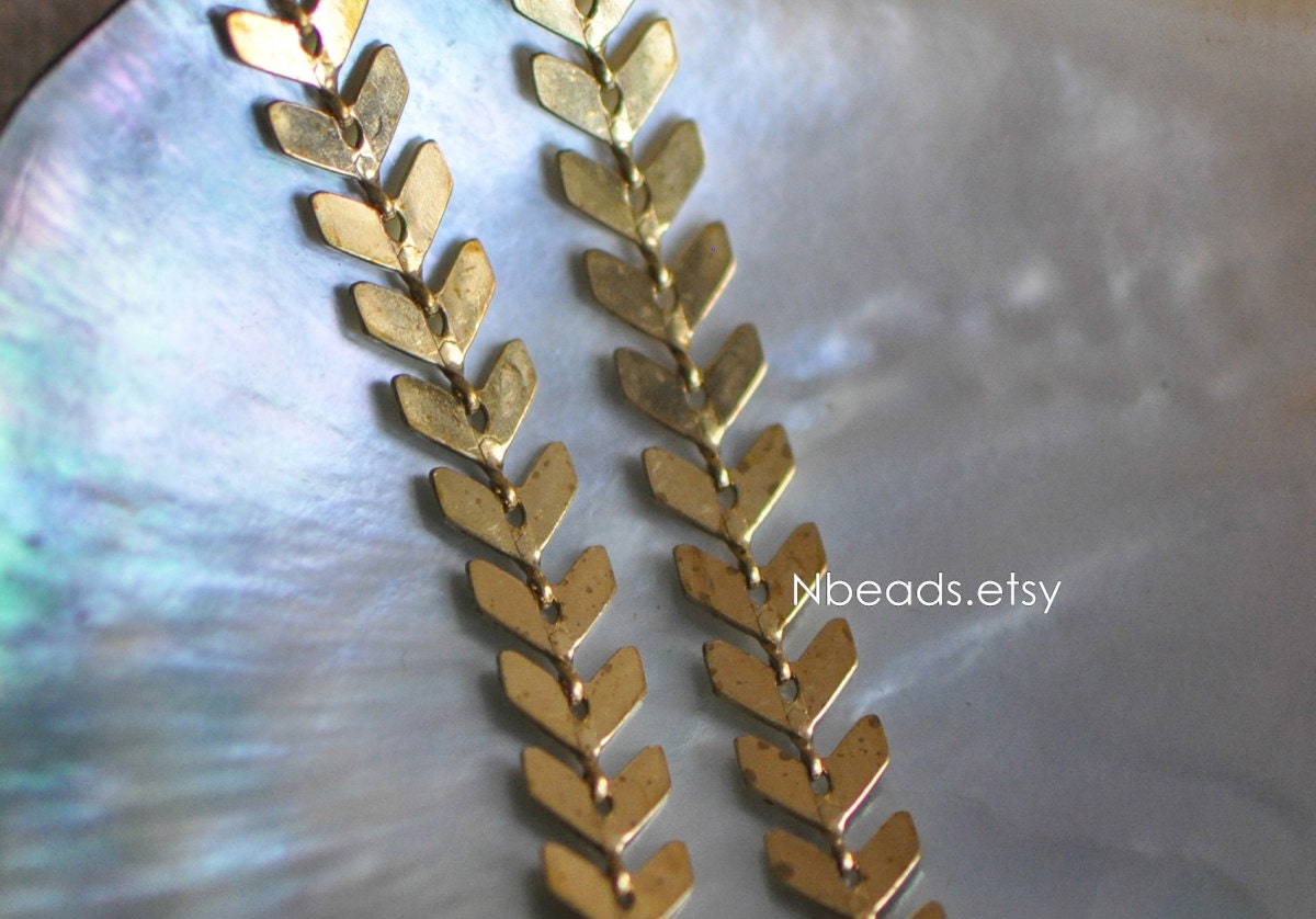 Unplated Raw Brass Designer Arrow Chain 6.5mm, Flat Chevron Chain, Herring bone Fish bone Chain (#LK-034)/ 1 Meter=3.3ft