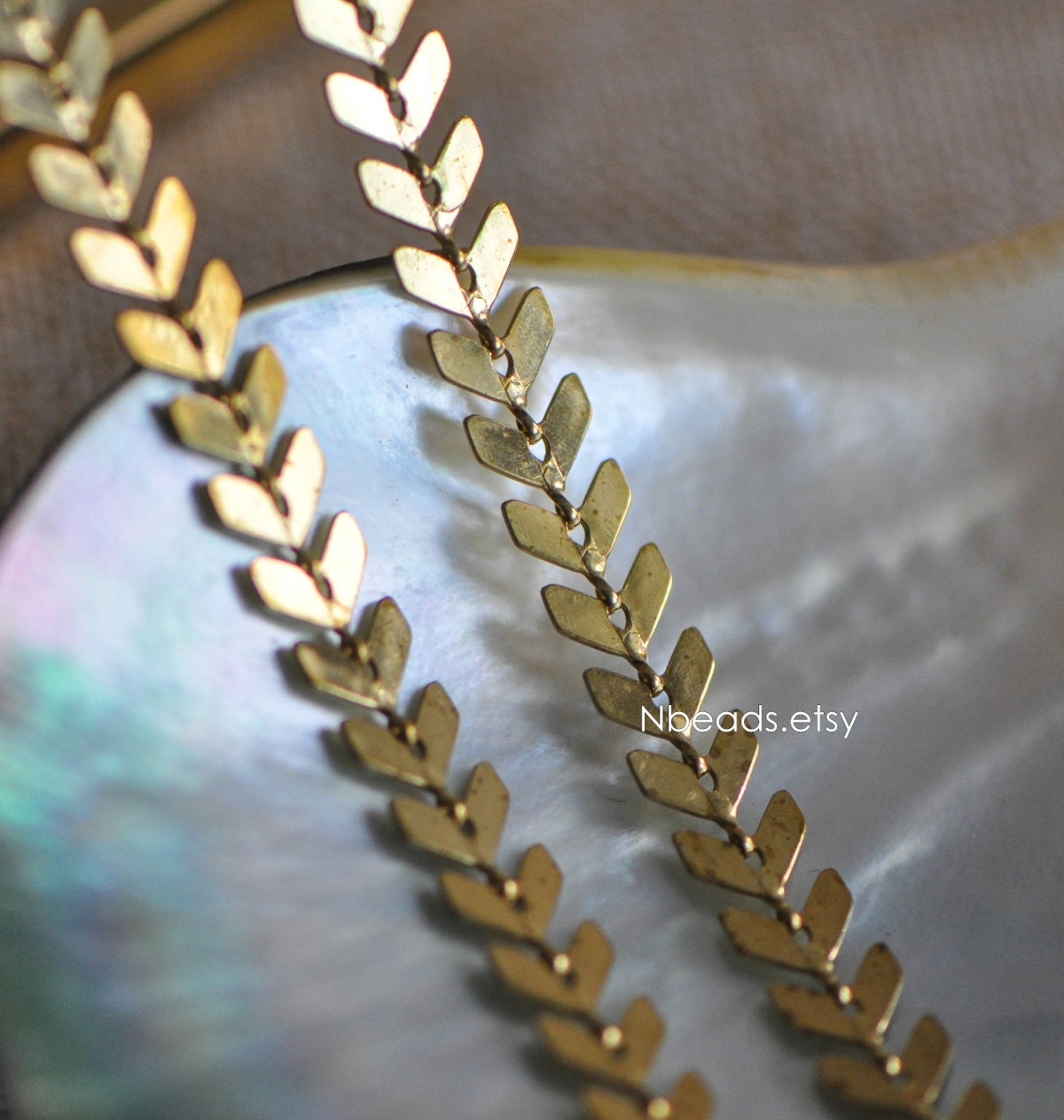 Unplated Raw Brass Designer Arrow Chain 6.5mm, Flat Chevron Chain, Herring bone Fish bone Chain (#LK-034)/ 1 Meter=3.3ft