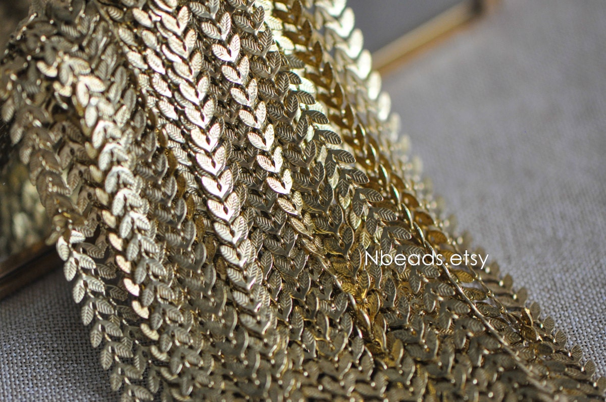 Unplated Raw Brass Designer Chain 6.5mm, Two Sided Leaf Chevron Chains (#LK-035)/ 1 Meter=3.3ft
