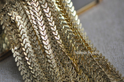 Unplated Raw Brass Designer Chain 6.5mm, Two Sided Leaf Chevron Chains (#LK-035)/ 1 Meter=3.3ft