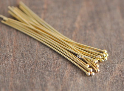 100pcs Gold/ Silver/ Rose Gold Ball Point Headpins, 0.5mm (24 Gauge)/ 0.7mm (21 Gauge), Gold/ Rhodium plated Brass Ball Head Pins (GB-024)