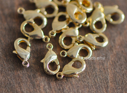 20pcs Gold/ Silver/ Rose Gold Lobster Claw Clasps, 10/ 12/ 15/ 19mm Multi Sizes, Real Gold plated Brass, Necklace Bracelet Clasps (GB-027)