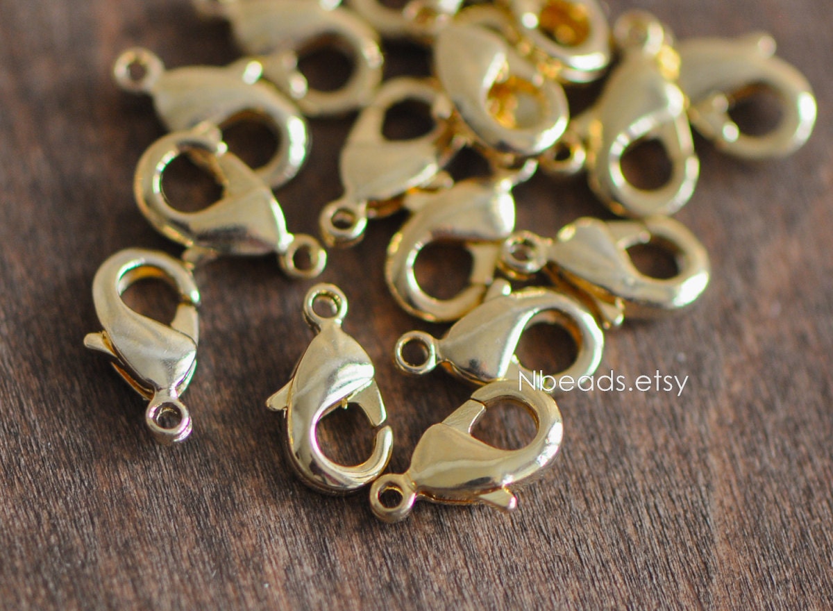 20pcs Gold/ Silver/ Rose Gold Lobster Claw Clasps, 10/ 12/ 15/ 19mm Multi Sizes, Real Gold plated Brass, Necklace Bracelet Clasps (GB-027)