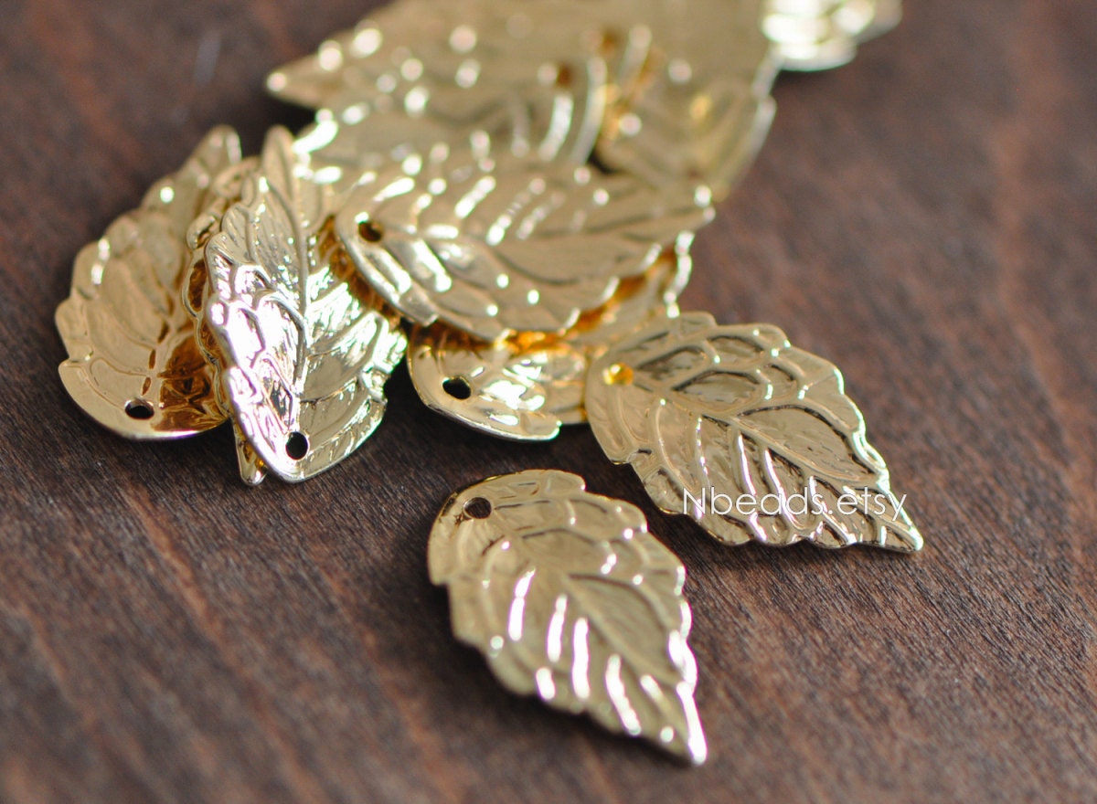 10pcs Gold plated Brass Leaf Charms 18mm (GB-028)