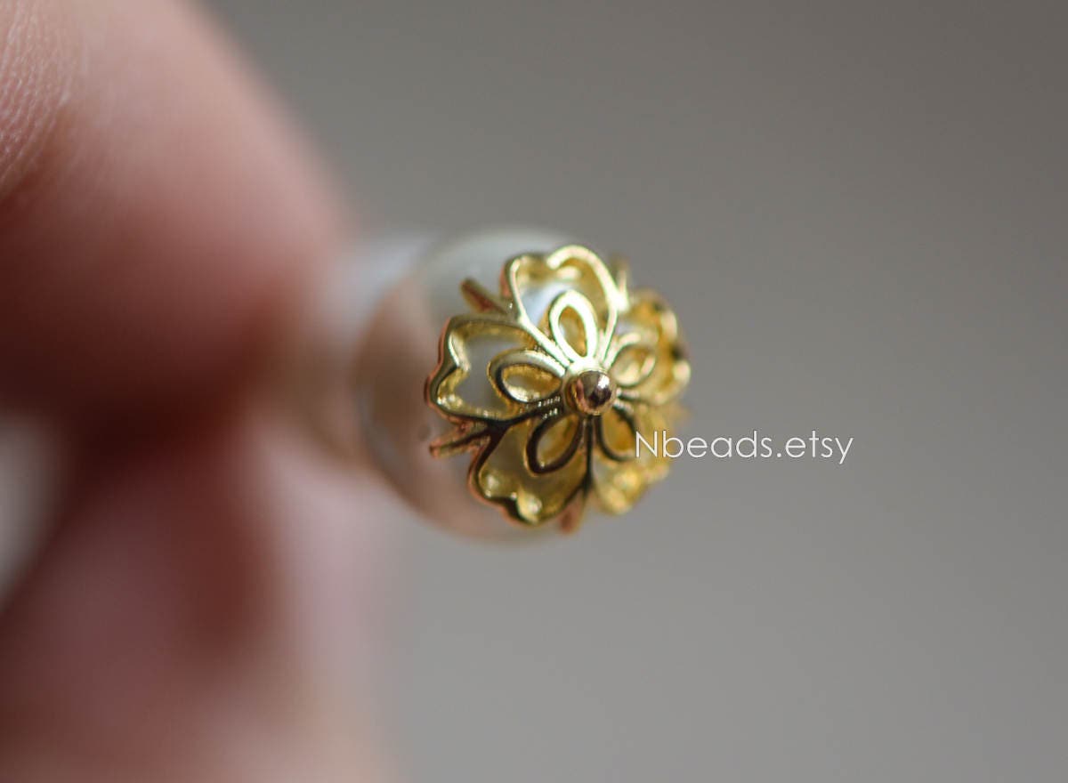 20pcs Gold/ Silver Floral Bead Caps 9mm, Fit 10-12mm Beads, Real Gold/ Rhodium plated Brass, Lead Nickel Free (GB-053)
