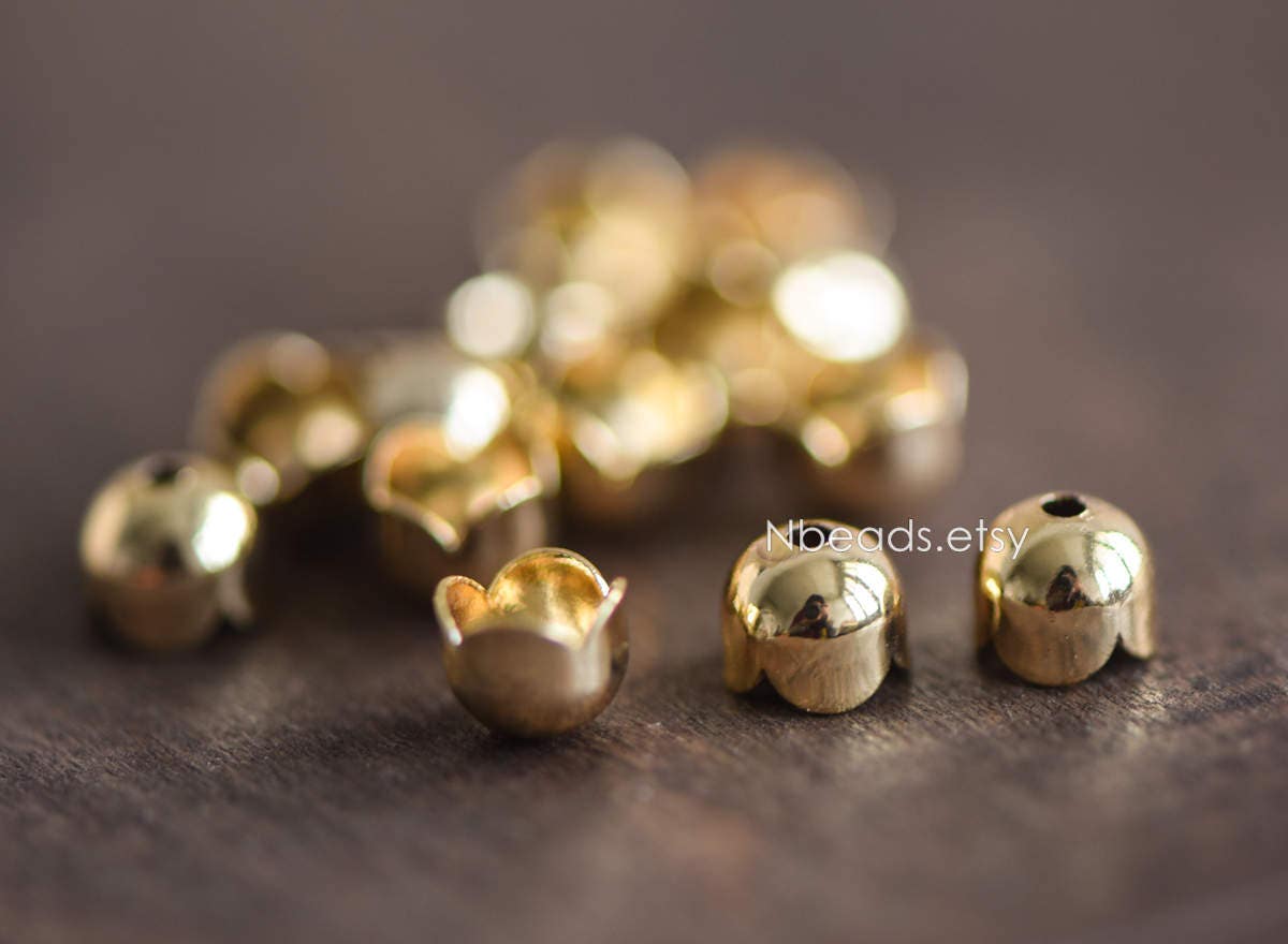20pcs Gold Floral Bead Caps 6x5/ 7x7mm, Gold plated Brass, Lead Nickel Free (GB-054)