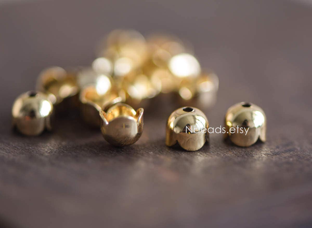 20pcs Gold Floral Bead Caps 6x5/ 7x7mm, Gold plated Brass, Lead Nickel Free (GB-054)