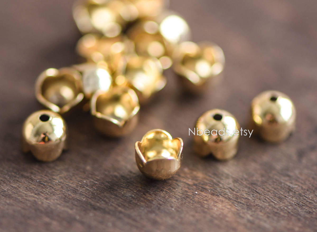 20pcs Gold Floral Bead Caps 6x5/ 7x7mm, Gold plated Brass, Lead Nickel Free (GB-054)