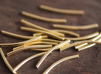 20pcs Gold/ Silver Curved Tube Beads 29x2mm , Real Gold/ Rhodium plated Brass Tube Spacers (GB-046-C)