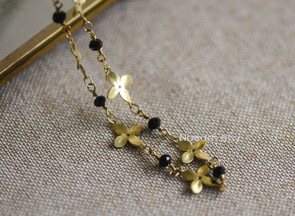 Raw Brass Flower Chain, Crystal Glass Beaded Chain (#LK-041)/ 1 Meter=3.3ft