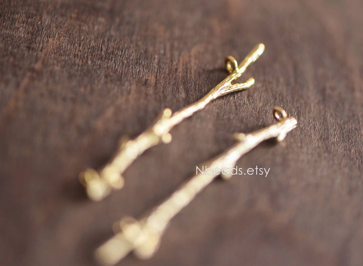 10pcs Gold plated Brass Branch Connectors with Two Loops, 44mm Long, Lead Nickel Free (GB-3622-E)