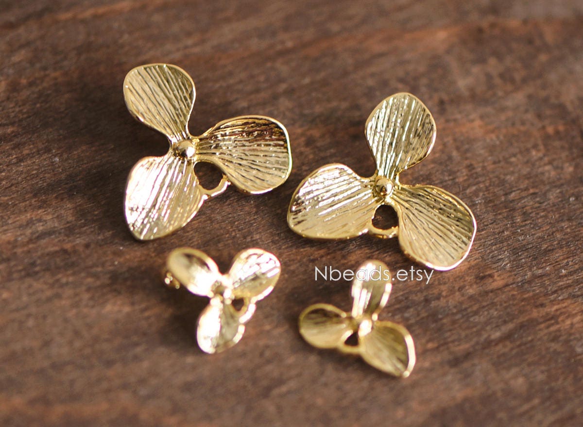 10pcs Gold plated Brass Flower Charm Connectors 10mm/ 16mm (GB-4391-G)