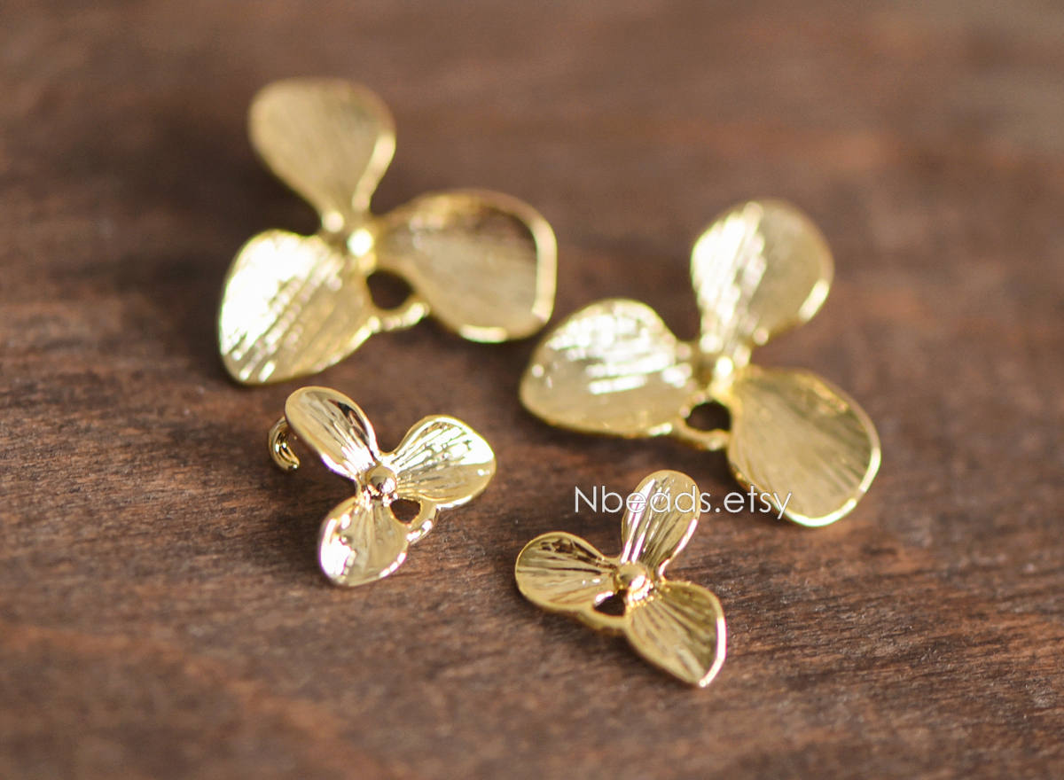 10pcs Gold plated Brass Flower Charm Connectors 10mm/ 16mm (GB-4391-G)