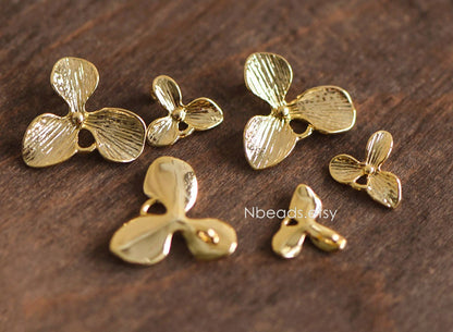 10pcs Gold plated Brass Flower Charm Connectors 10mm/ 16mm (GB-4391-G)