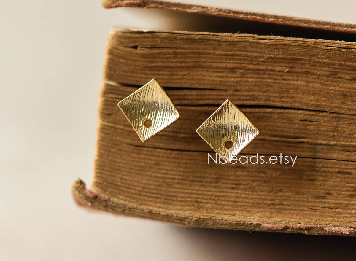10pcs Square Earring Posts with Loop/ Hole, Real Gold Plated Brass Ear Stud, Lead Nickel Free (GB-071)