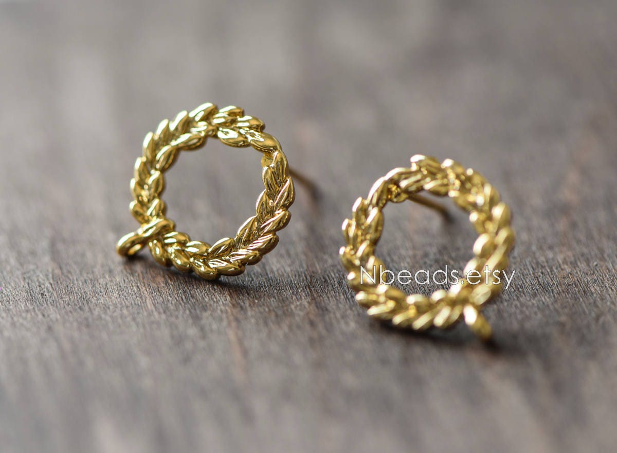 10pcs Circle Earring Posts with Loop, Gold Plated Brass Ear Studs, Lead Nickel Free (GB-076)