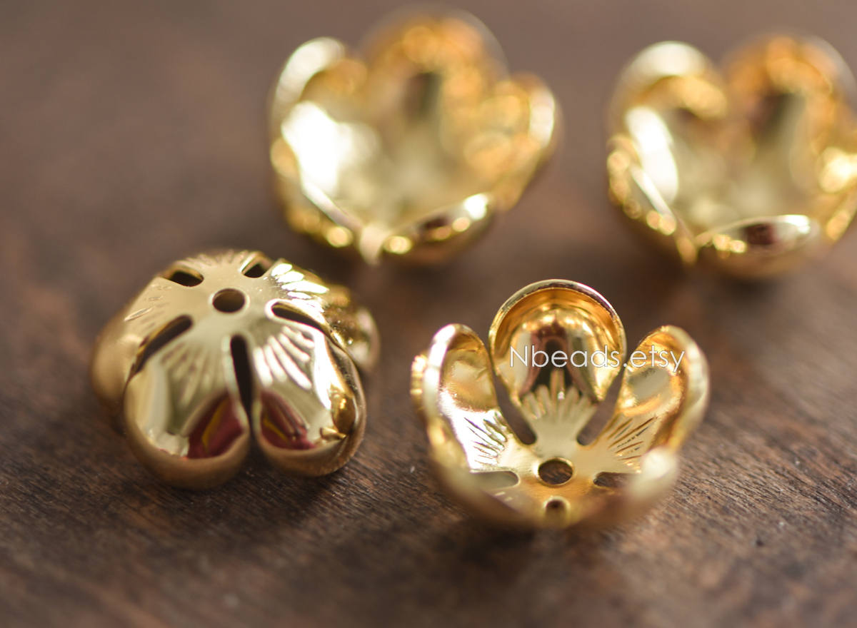 10pcs Gold/ Silver Floral Bead Caps 13mm, Gold/ Rhodium plated Brass, Lead Nickel Free (GB-055)