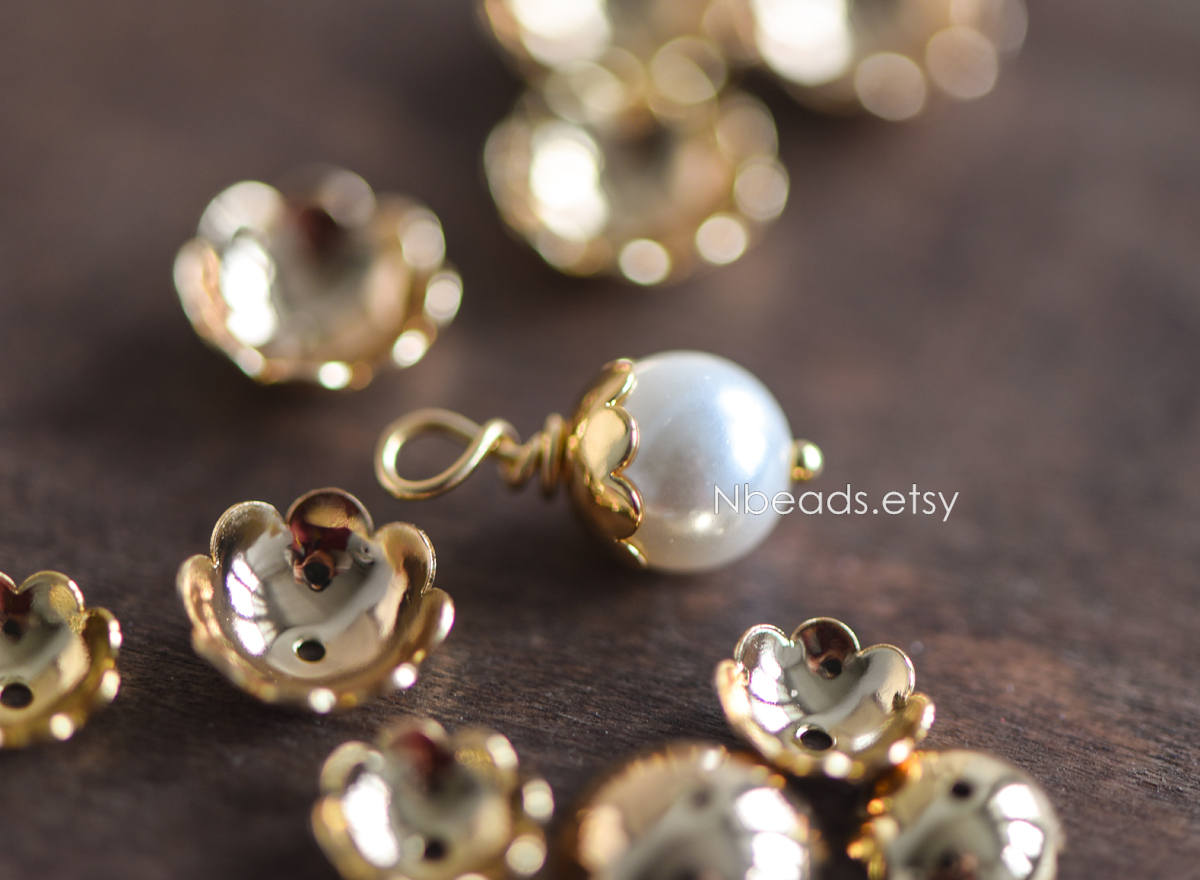 20pcs Gold/ Silver Tone Floral Bead Caps 7.5/ 10mm, Real Gold/ Rhodium plated Brass, Lead Nickel Free (GB-056)